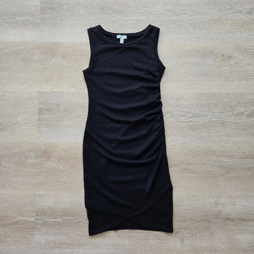 Leith Ruched Bodycon Tank Dress Black Sleeveless Tulip Hem XS Little Black Dress - Picture 1 of 16